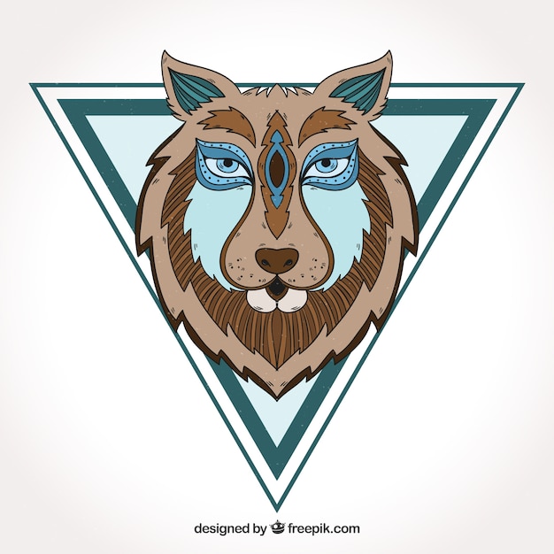 Free vector hand drawn wolf head with triangle