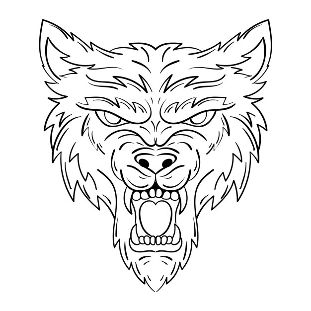 Hand drawn wolf outline illustration