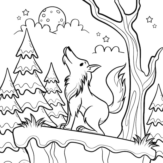 Hand drawn wolf outline illustration