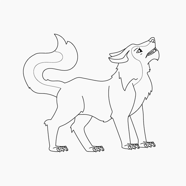 Hand drawn wolf outline illustration