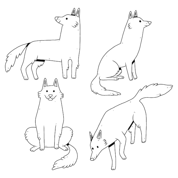 Hand drawn wolf outline illustration