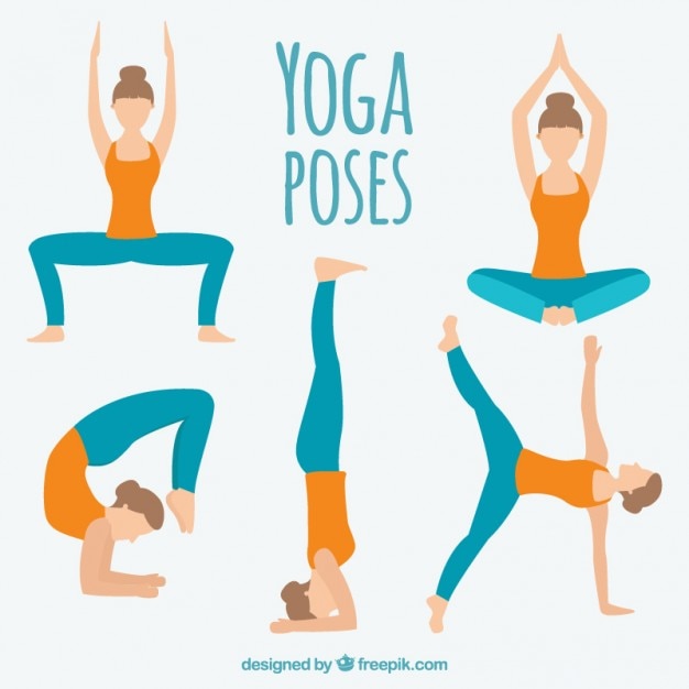 Vettore gratuito mano della donna disegnato facendo diverse pose yoga