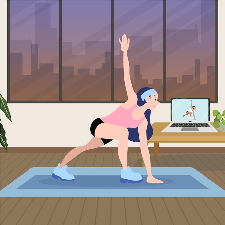 मुफ़्त वेक्टर hand drawn woman doing online sport classes