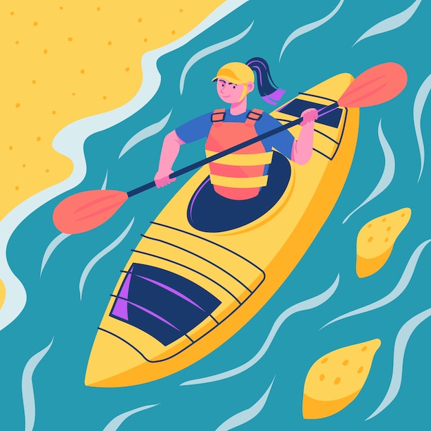 Vector Templates: Hand Drawn Woman Kayaking Illustration