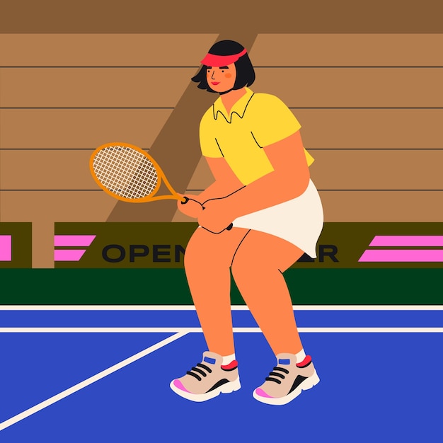 Vettore gratuito donna disegnata a mano che gioca a tennis illustrazione