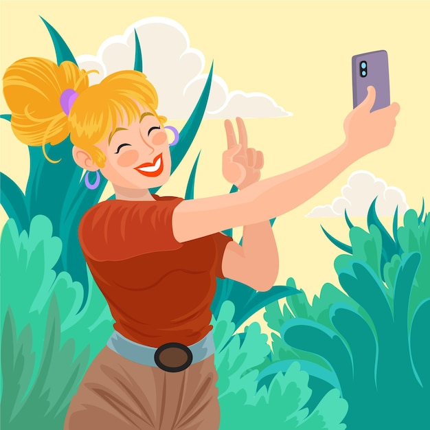 Free vector hand drawn woman taking photos with smartphone