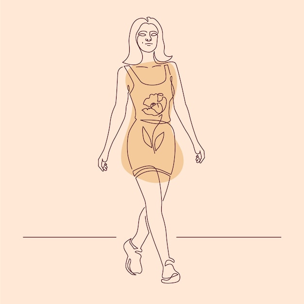 無料ベクター 手描きイラストを歩く女性