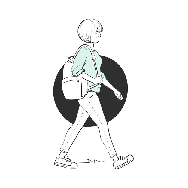 手描きイラストを歩く女性