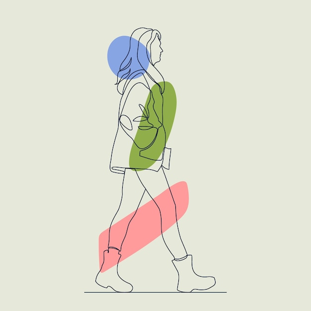 Hand drawn woman walking drawing illustration
