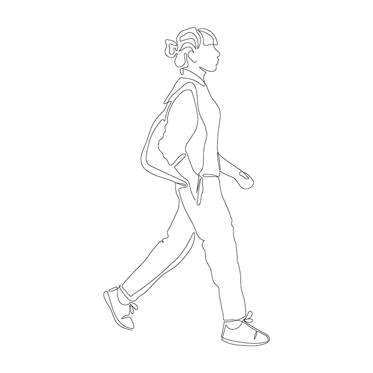 무료 Vector 손으로 그린 여자 걷기 그림 ilustration