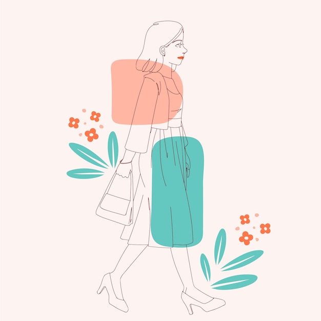 Free vector hand drawn woman walking drawing ilustration