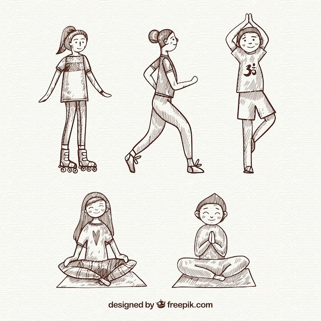 Free Vector hand drawn women doing yoga