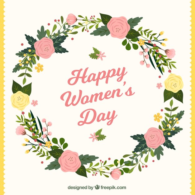 Hand drawn women's day background with a wreath