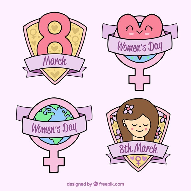 Free vector hand drawn women's day badges