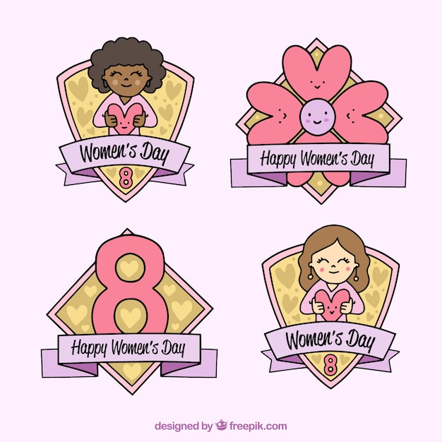 Free vector hand drawn women's day badges