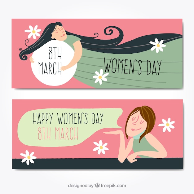 Free vector hand-drawn women's day banners with decorative daisies