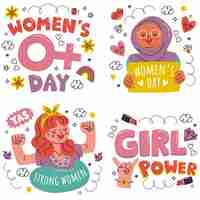 Free vector hand drawn women's day stickers collection