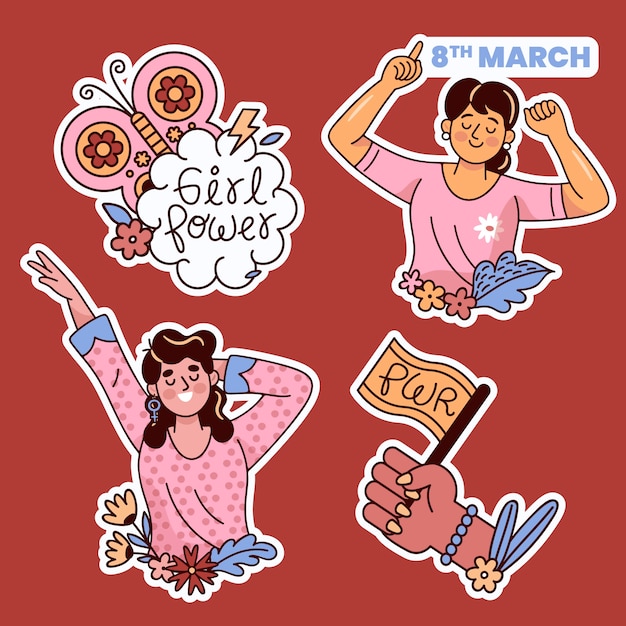 Free vector hand drawn women's day stickers collection