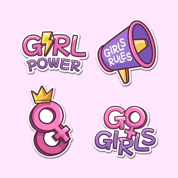 無料Vector 手描きの女性の日 スティッカーコレクション