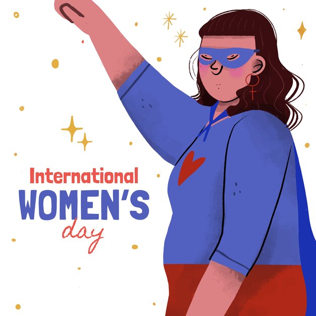 Hand drawn women's day superwoman illustration