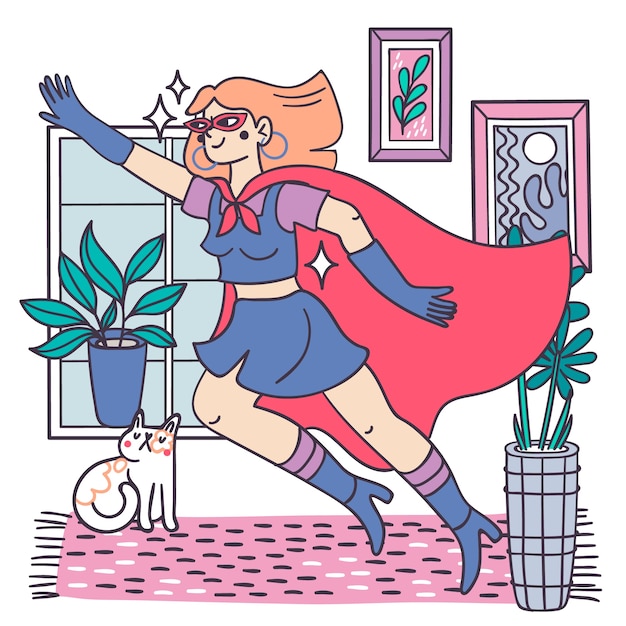 Нарисованная рукой иллюстрация суперженщины женского дня