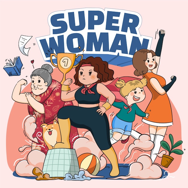 Free vector hand drawn women's day superwoman illustration