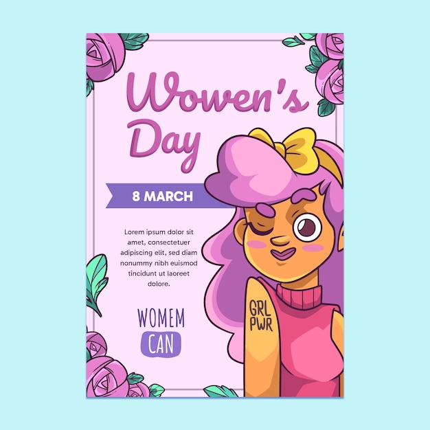 Free vector hand drawn women's day vertical poster template