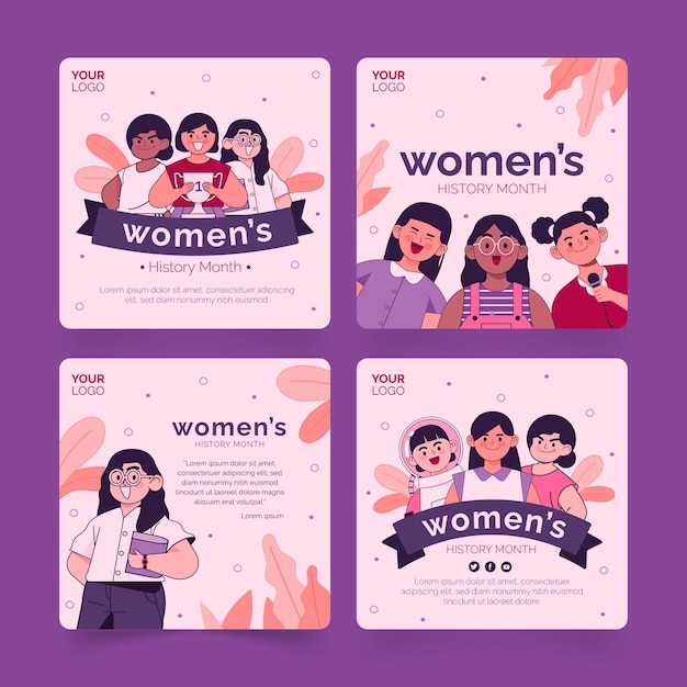 Hand drawn women's history month instagram posts collection