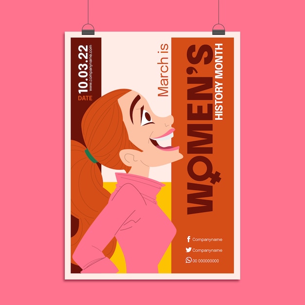 Vettore gratuito modello di poster verticale del mese di storia delle donne disegnato a mano