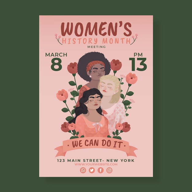 Free vector hand drawn women's history month vertical poster template