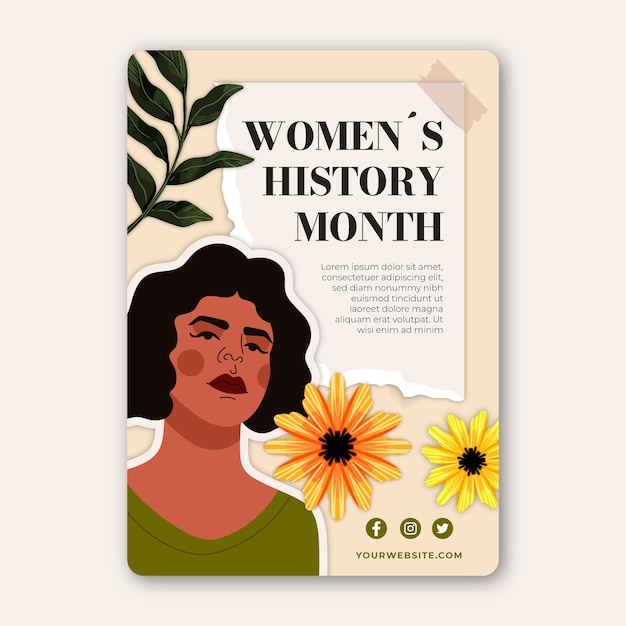 Vettore gratuito modello di poster verticale del mese di storia delle donne disegnato a mano