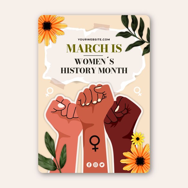 Нарисованный рукой шаблон вертикального плаката месяца женской истории