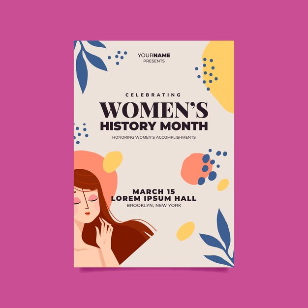hand drawn women's history month vertical poster template
