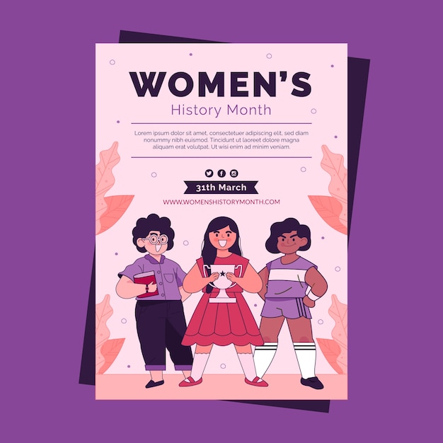 손으로 그린 여성 역사의 달 세로 포스터 템플릿