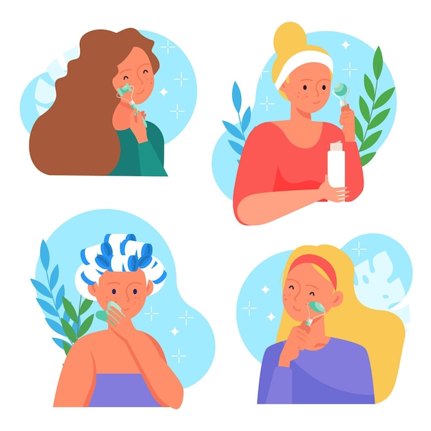 Hand drawn women using jade roller: Vector Templates