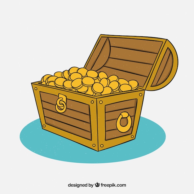 Hand drawn wooden treasure chest