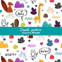 Vettore gratuito modello disegnato a mano di parole e animali