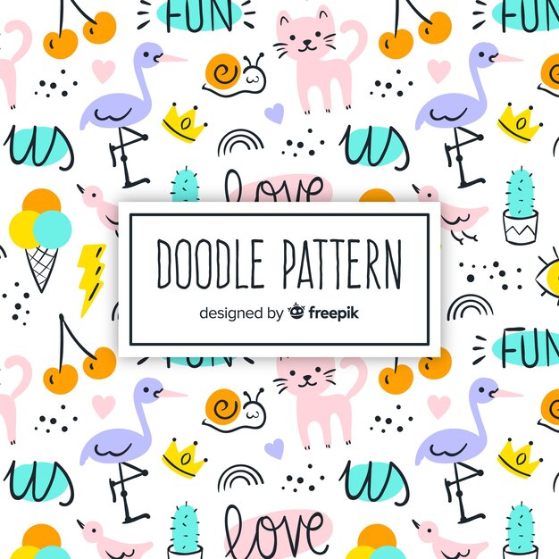 Hand drawn words and animals pattern