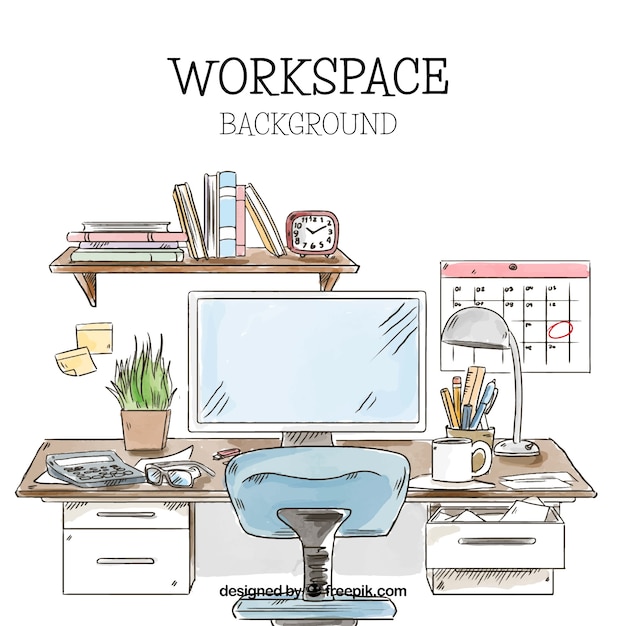 Free vector hand drawn workspace with cute style