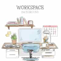 Free vector hand drawn workspace with cute style