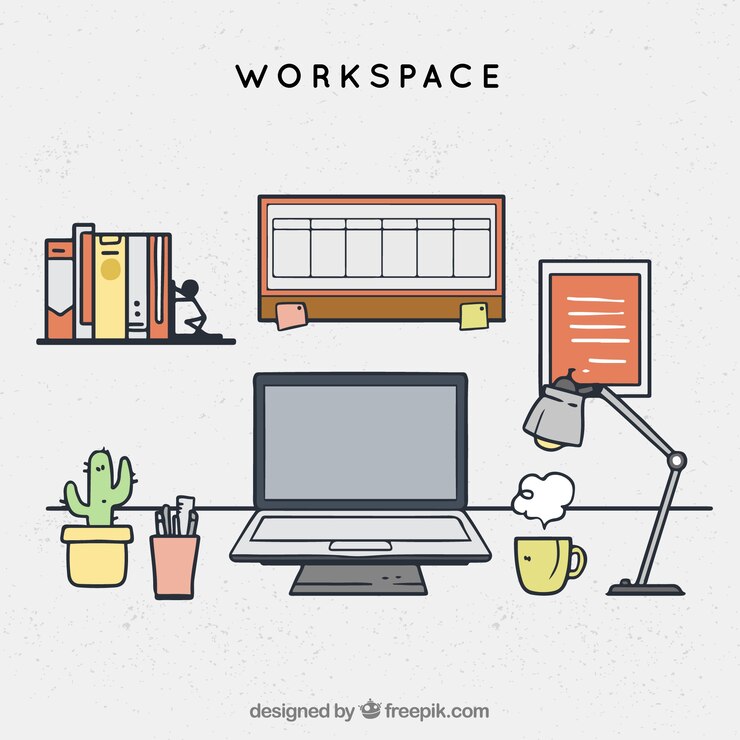 Free Vector hand drawn workspace with professional style