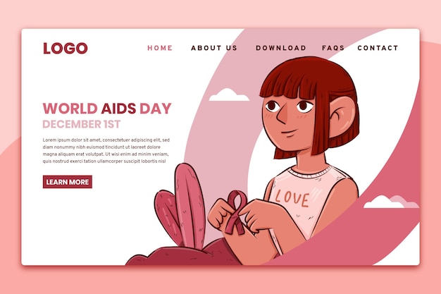 Hand drawn world aids day landing page template