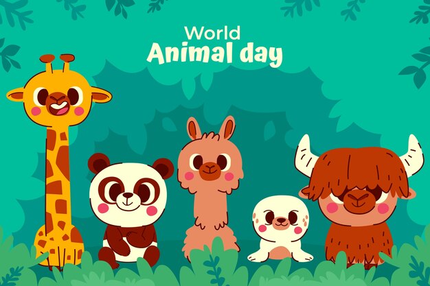 Hand drawn world animal day background