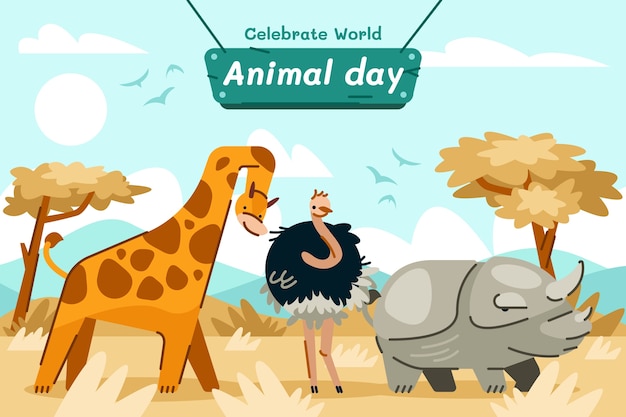 Нарисованная рукой иллюстрация всемирного дня животных