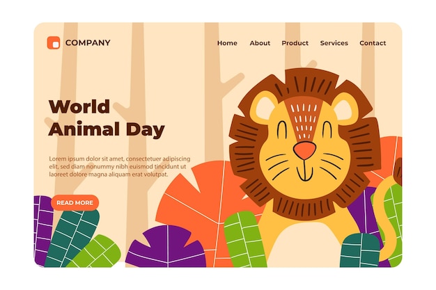 Hand drawn world animal day landing page template