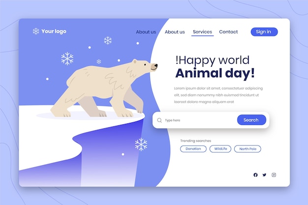 Hand drawn world animal day landing page template