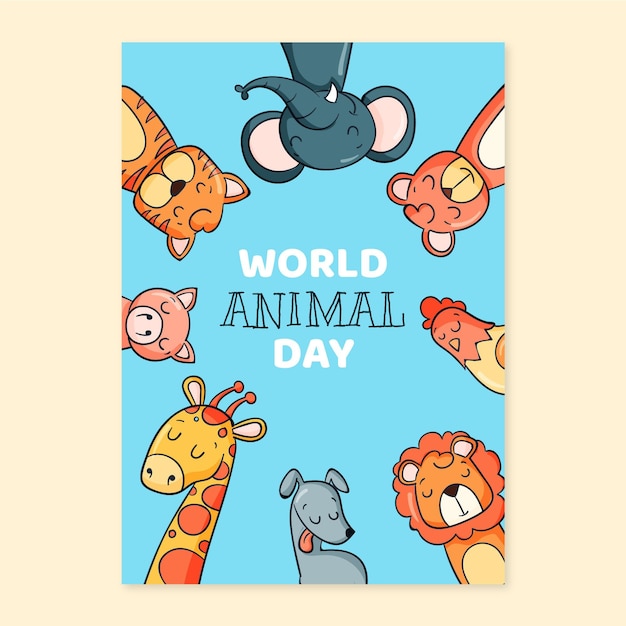 Vettore gratuito modello di volantino verticale della giornata mondiale degli animali disegnato a mano
