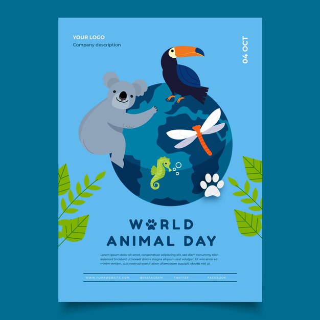 Hand drawn world animal day vertical poster template