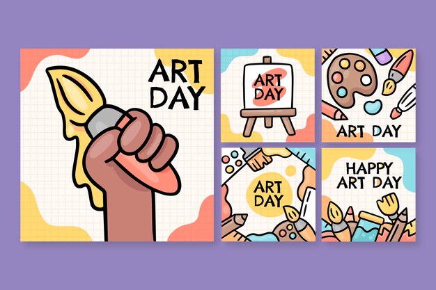 Hand drawn world art day instagram posts collection