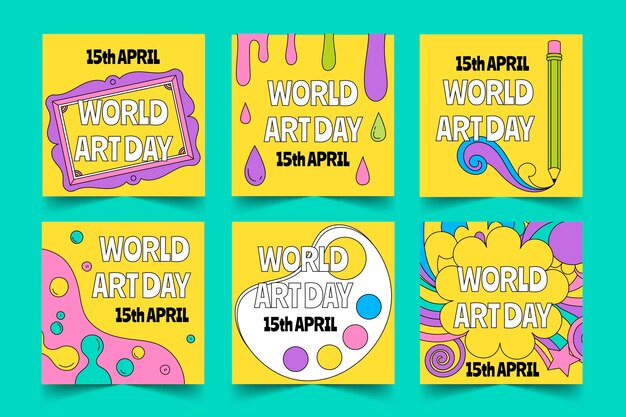 Hand drawn world art day instagram posts collection